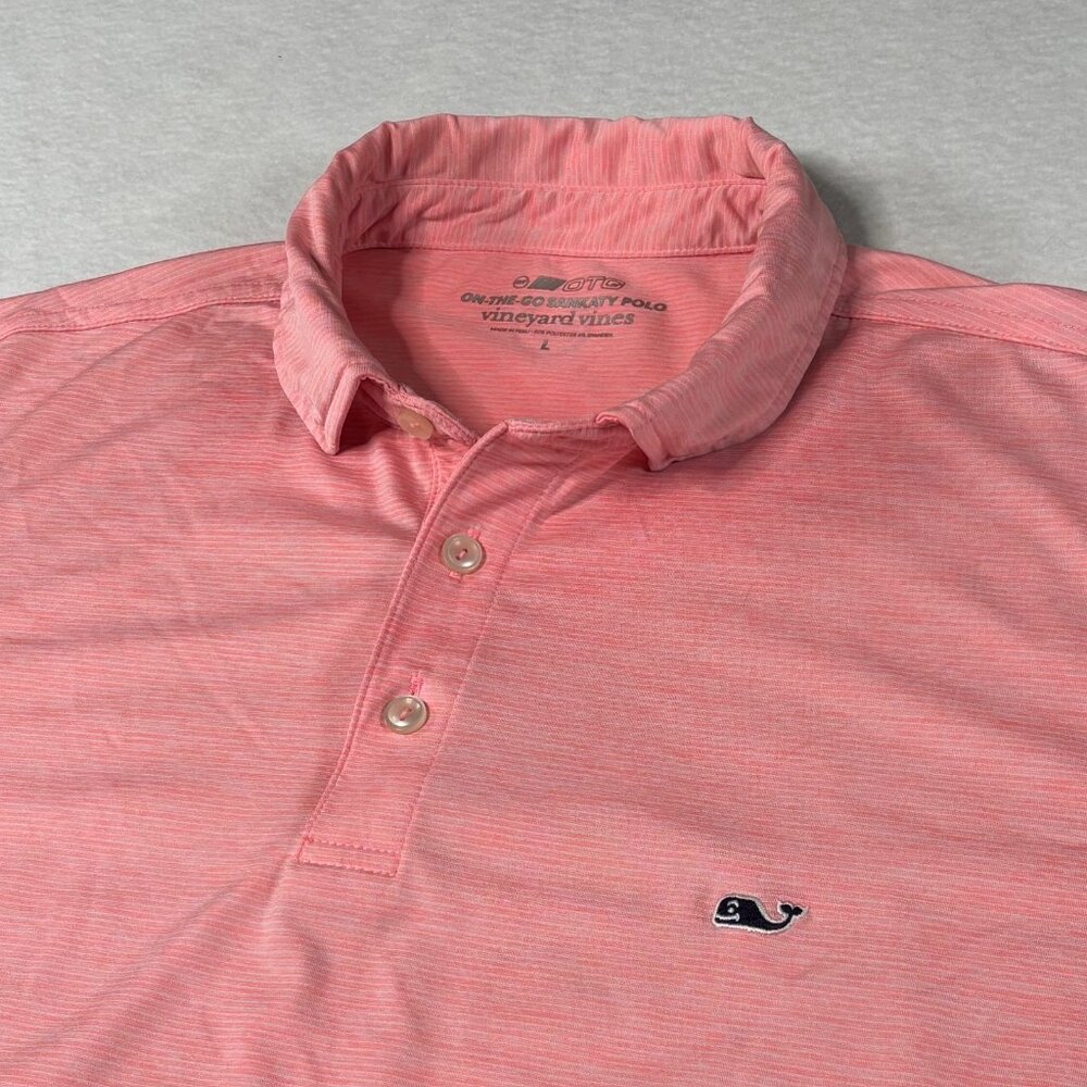 Vineyard Vines On The Go Sankaty Polo Shirt Mens L Pink Striped Lightweight